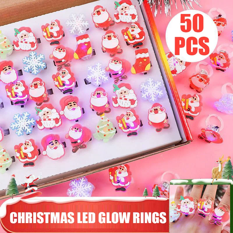 

50PCS Christmas LED Glow Rings Light Up Finger Ring Kids Electronic Luminous Toy Party Halloween Christmas Supplies