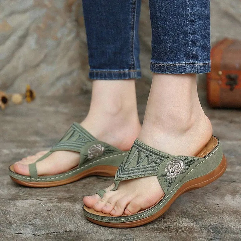 

Women Comfy Plain Shoes Flower Flat Platform Ladies Casual Big Toe Foot Sandals Orthopedic Bunion Corrector Flip Flop