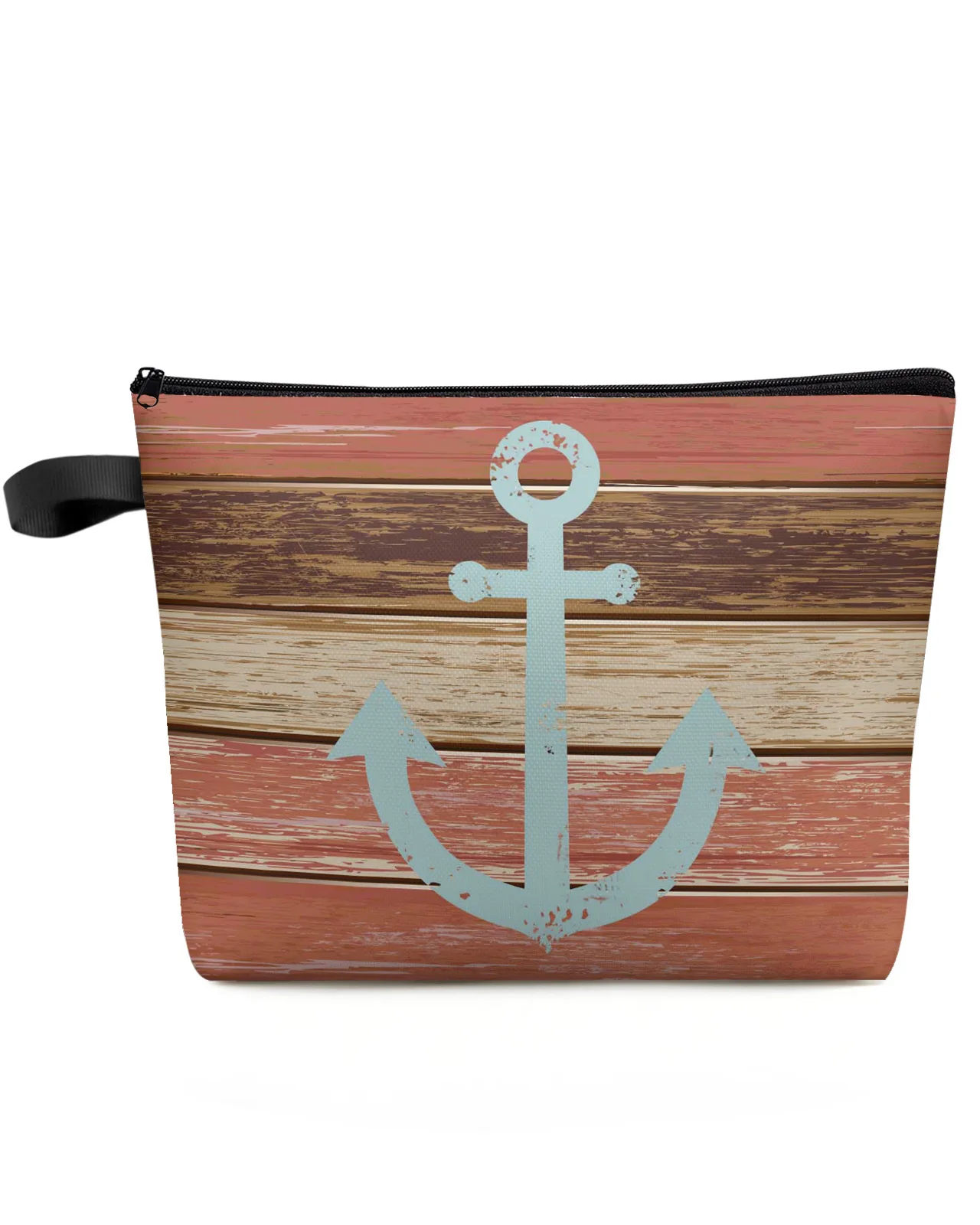 

Vintage Red Wood Grain Anchor Makeup Bag Pouch Travel Essentials Lady Women Cosmetic Bags Toilet Organizer Storage Pencil Case
