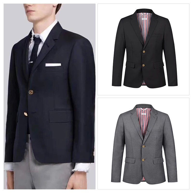 

TB THOM Male Suit Classic Gold Buttons Notched Collar Solid Formal Blazers Luxury Brand Smart Casual Office Men's Jackets