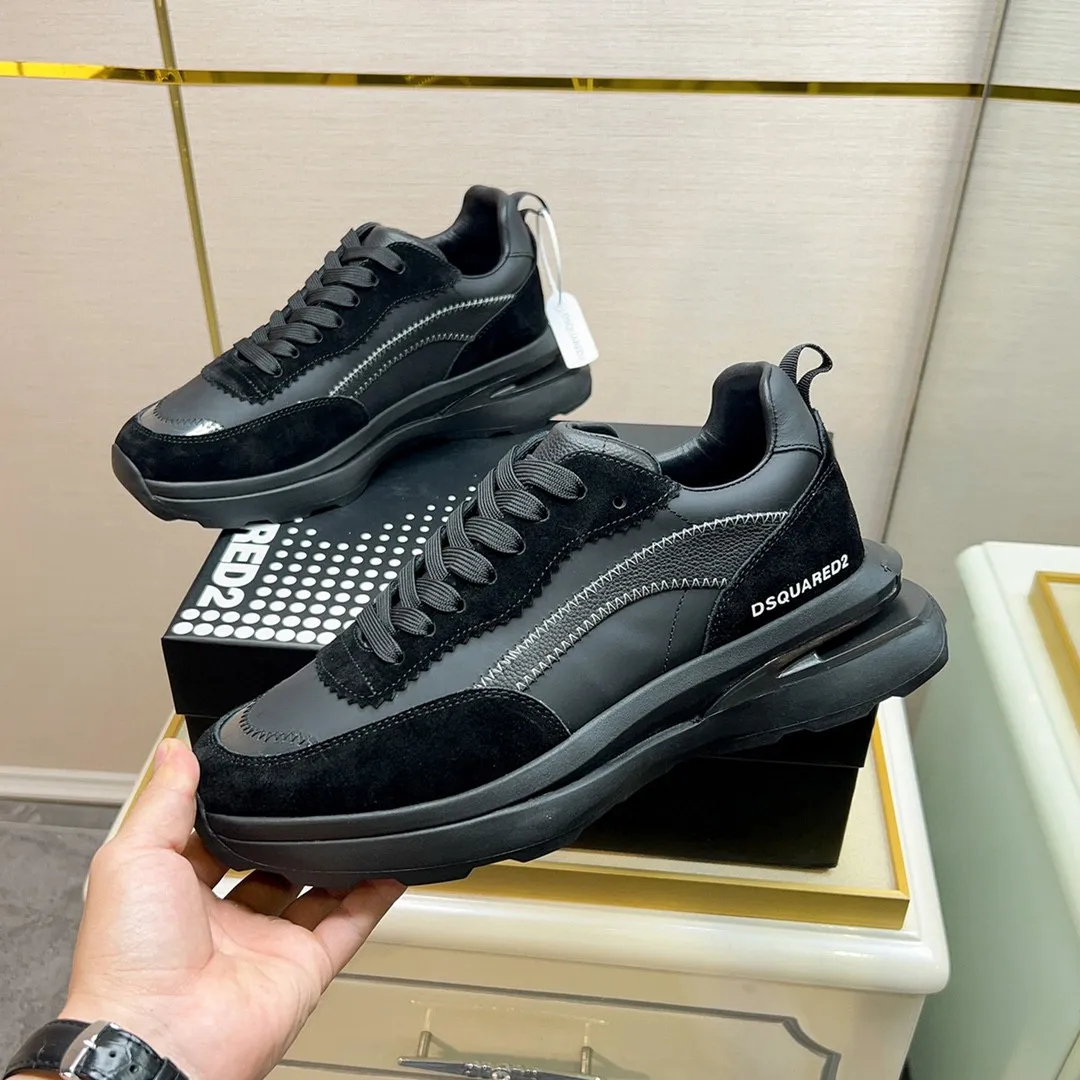 

Newest 2022 Mens Luxury Brand Dsquared2 Shoes Men Designer Sneakers Genuine Leather Solid Black Luxury Maple Leaf Pattern Shoes