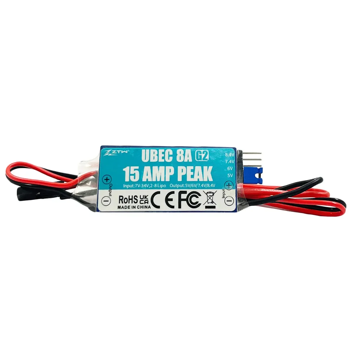 Фото ZTW Обновленный UBEC 8A G2 Peak 15A 2-8S с регулируемым выходным напряжением 5В/6В/7.4В/8.4В, внешний BEC, запчасти и аксессуары для радиоуправляемых моделей №1
