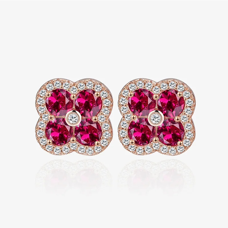 

925 Sterling Silver Flower Zircon Rose Gold Simple Personality Earrings European and American Fashion Ear Jewelry Spot Wholesale