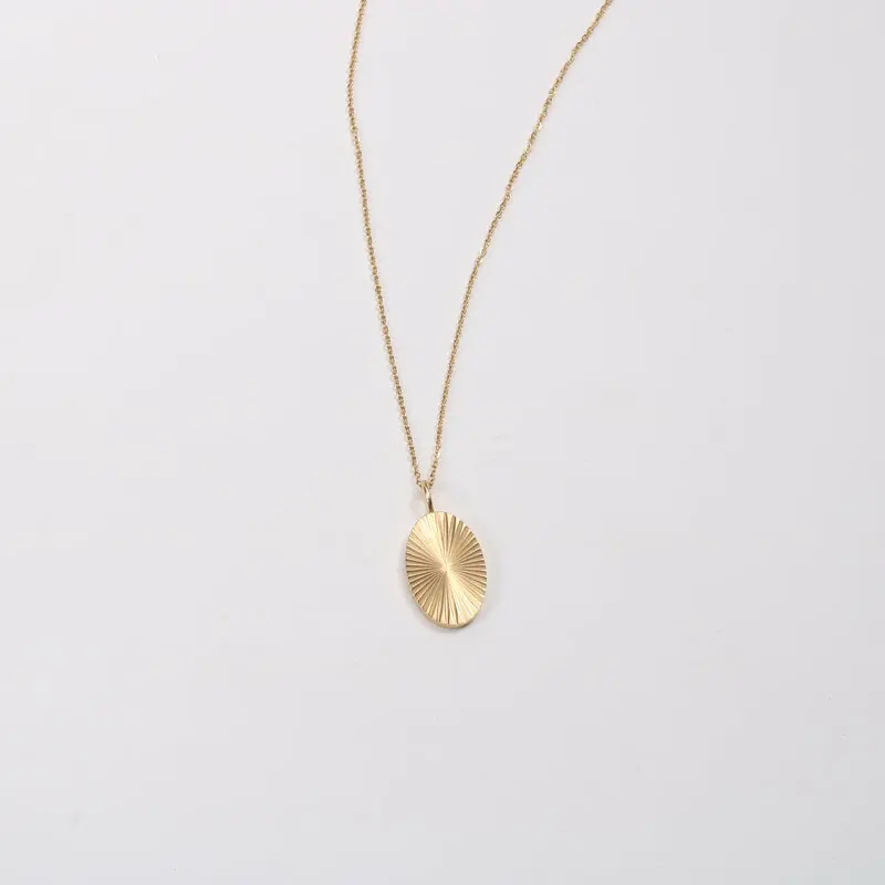 

Tarnish Free High End Stainless Steel Jewelry Oval Sun Burst Pendant Necklace For Women