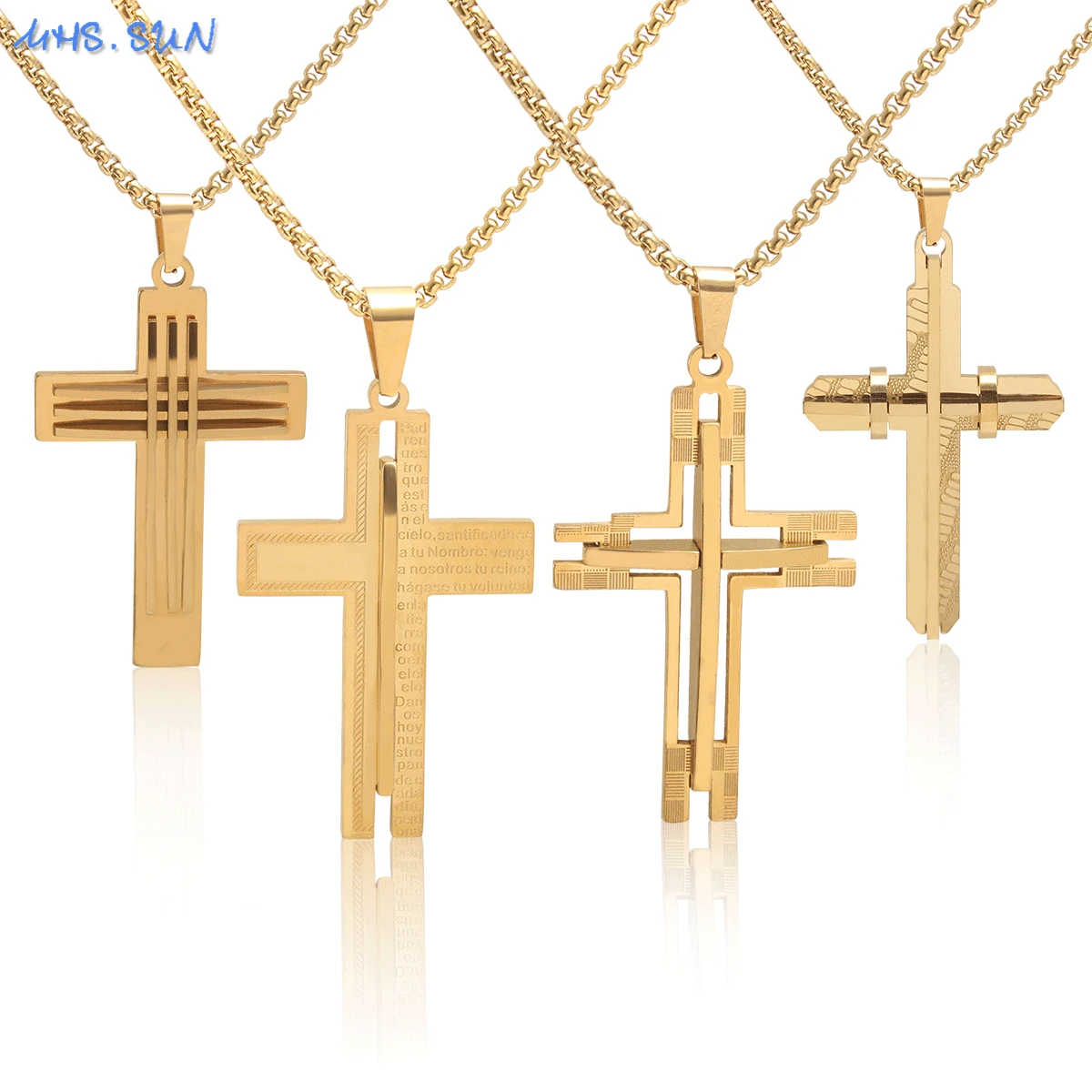 

MHS.SUN New Arrival Gold Plated Stainless Steel Pendant Necklace Trendy Cross Religious Round Virgin Mary Women Men Jewelry