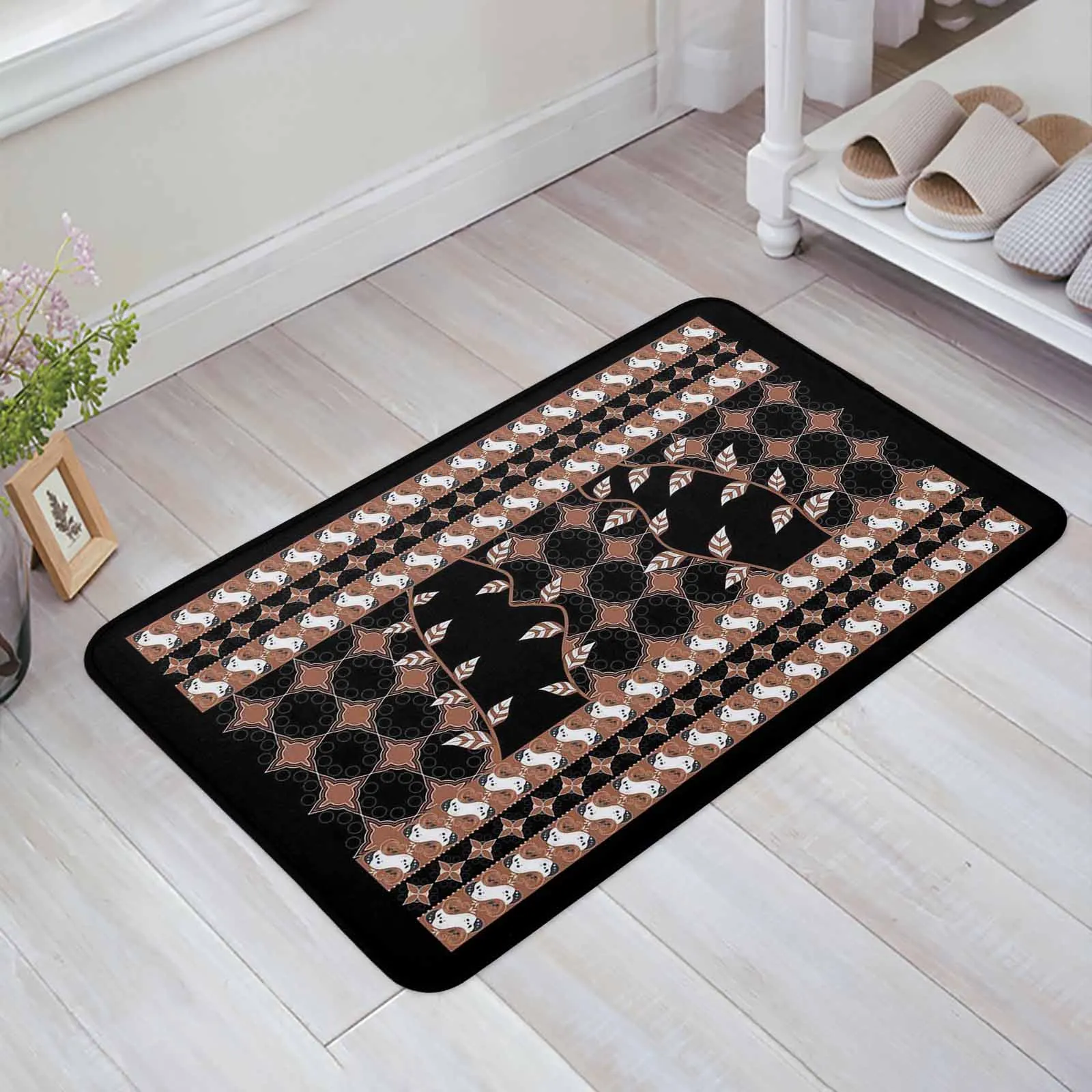 

Винтажный коврик с геометрической текстурой и принтом листьев для кухни и ванной, Противоскользящий коврик для гостиной, спальни, домашний ...