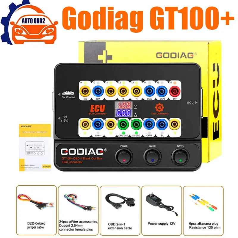 Соединитель блока управления ECU Godiag GT100 + GT100 Pro OBDII, электронный дисплей тока и протокол CANBUS