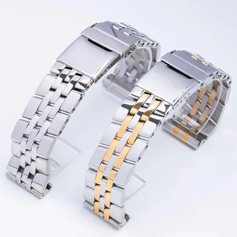 Фото Ремешок из нержавеющей стали для Breitling A49350 AB 042011, ремешок 18 20 мм, 22 мм, 24 мм, серебристый, золотой, однотонный металлический ремешок, мужская скобка №2