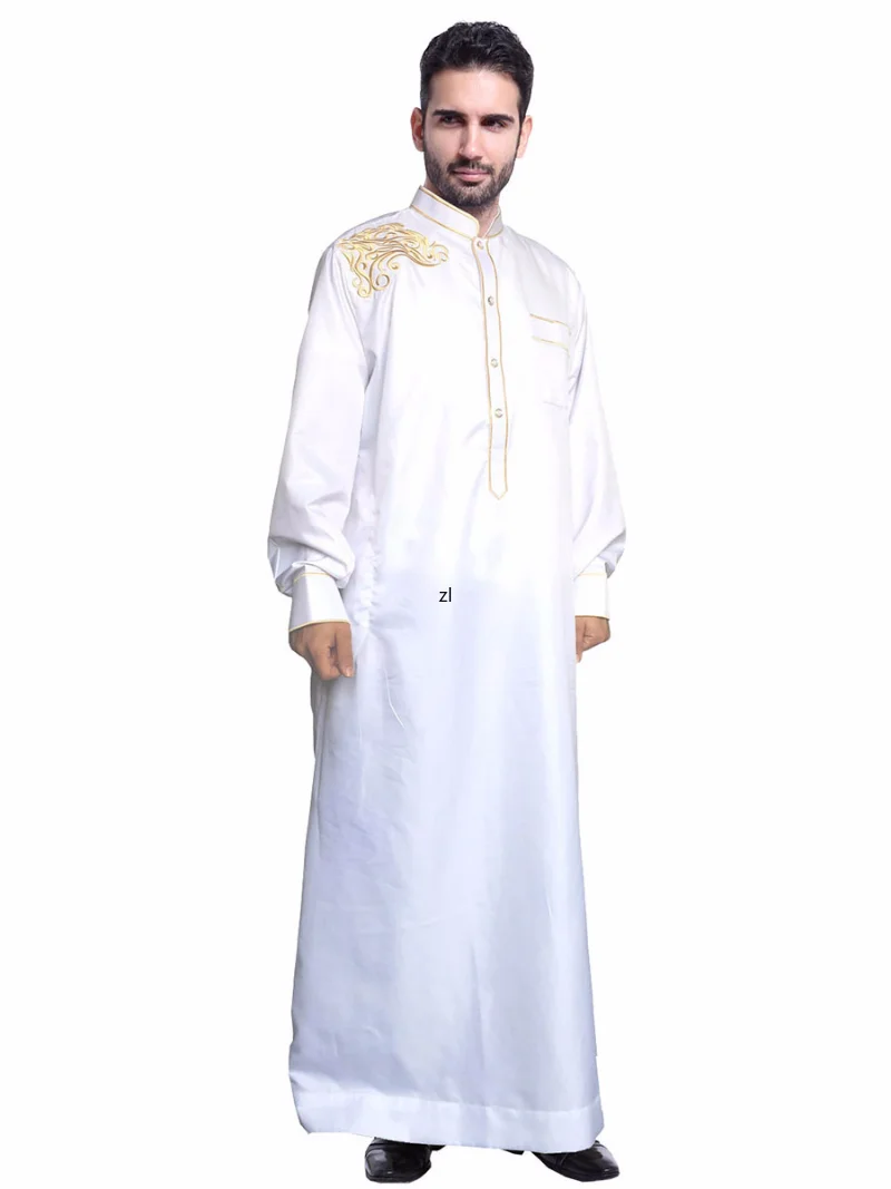 Muslim Clothing Men Jubba Thobe Stand Collar Islamic Kaftan Kimono Long Robe Saudi Musulman Abaya Caftan Islam Dubai Arab Dress