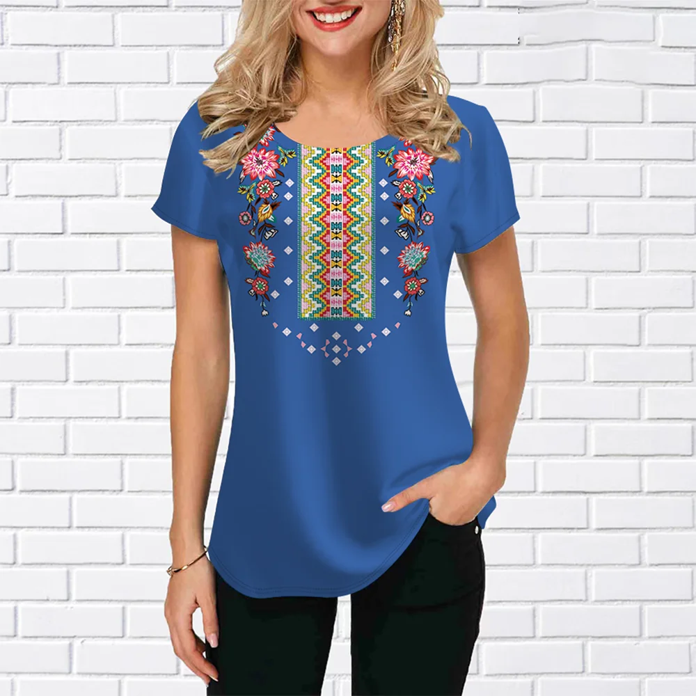 

New Women's T-Shirt Flower Printing Tee Women's Clothing Short Sleeve Tops Oversized T-Shirt O-Neck Pullover Summer Clothes 6xl