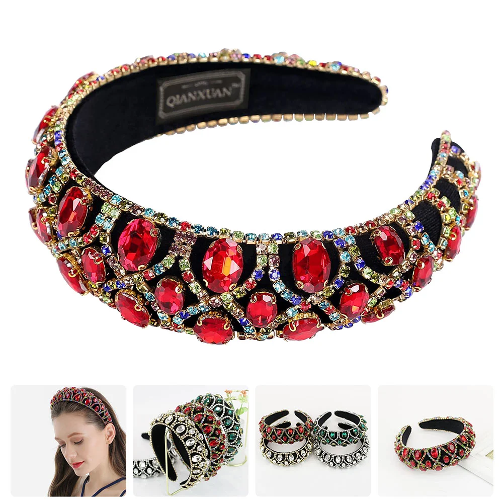 

Rhinestone Headband Sponge Decor Retro Baroque Style Hairband Gems Girl Women's Fashion Headbands Headdress Liner Accessory