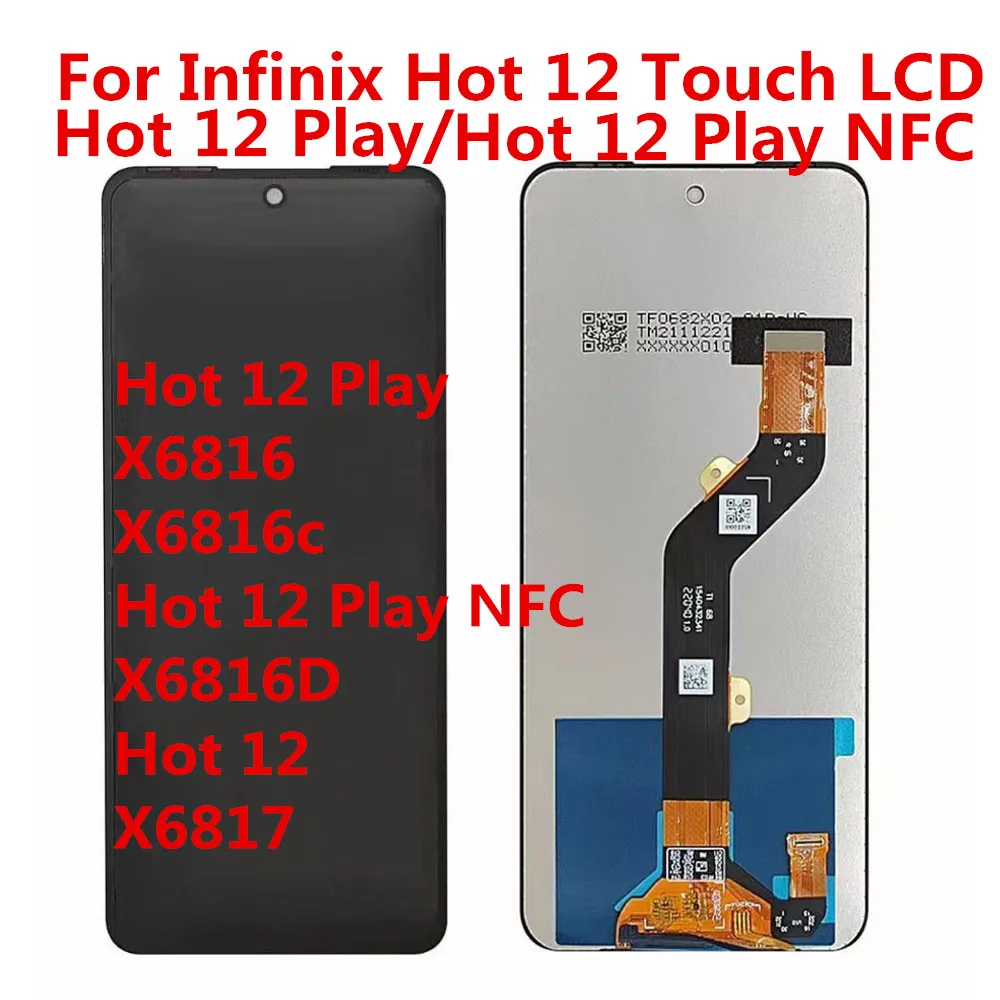 ЖК-дисплей 6,82 дюйма для Infinix Hot 12 Play X6816, ЖК-дисплей с сенсорной панелью и дигитайзером для Infinix Hot 12 Play NFC X6817, дисплей