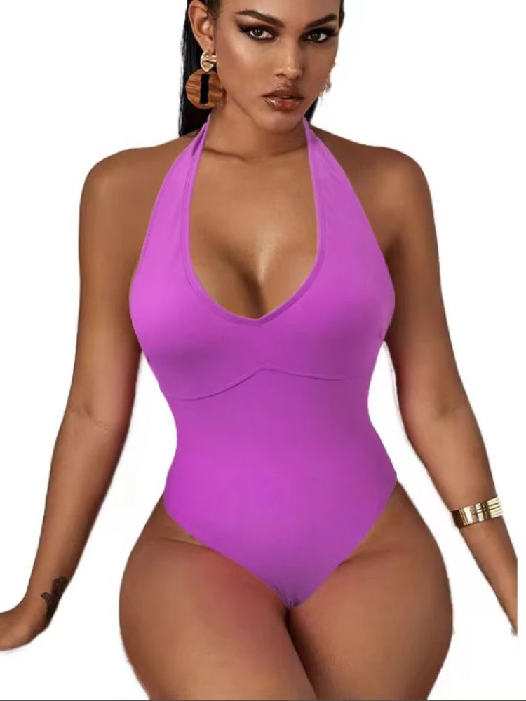 2022 Summer New Swimsuits for Women One Piece Suit Pure Color Beach Bathing Size S-L