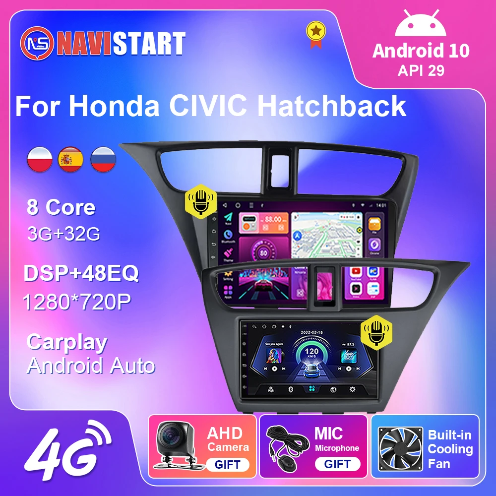 

Автомагнитола NAVISTART для Honda CIVIC Hatchback 2012-2017, мультимедийный проигрыватель на Android 10 с GPS-навигацией, без DVD