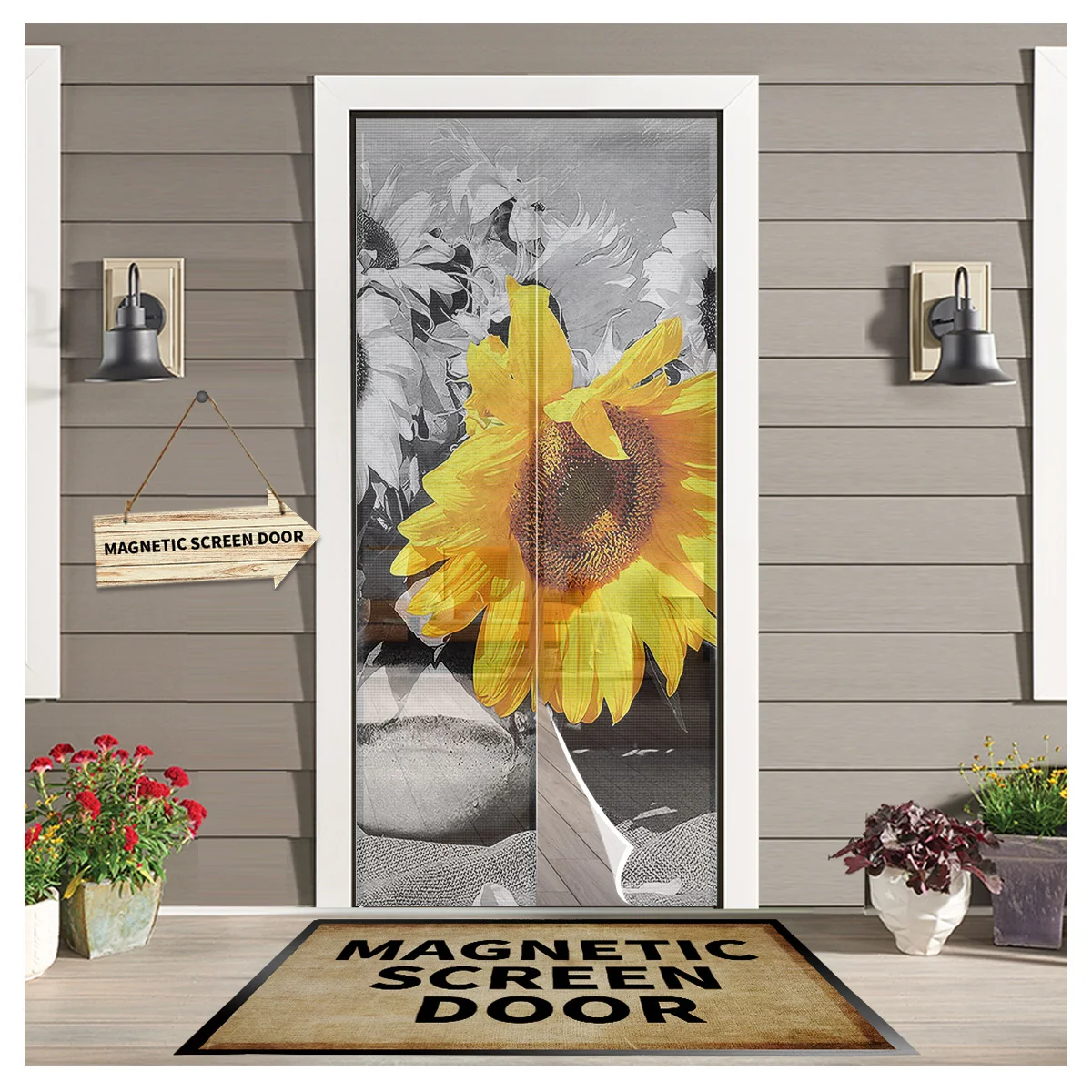 

Yellow Sunflower Door Curtain Indoor Insect Mosquito Window Screen Curtain Magnetic Door Mesh for Kitchen Window