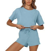 womens summer short sleeve top and shorts two piece loungewear sleepwear pajama sets with pockets