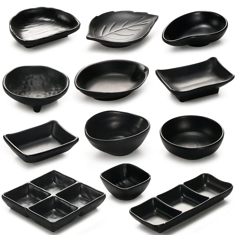 

Melamine Flavor Dish Black Imitation Porcelain Tableware Japanese-style Hot Pot Seasoning Dipping Saucer Plate Small Dish Tray