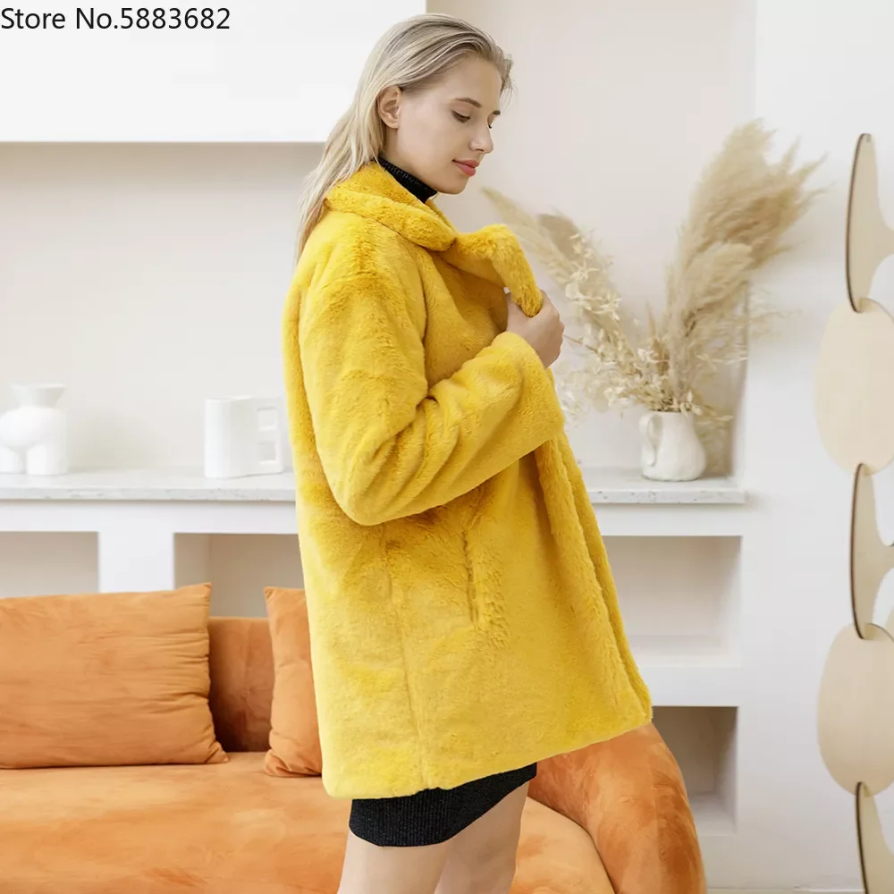 New in Coats Women 2022 Winter Top Fashion Pink FAUX Fur Coat Elegant Thick Warm Outerwear Fake Fur Jacket Chaquetas Mujer y2k v