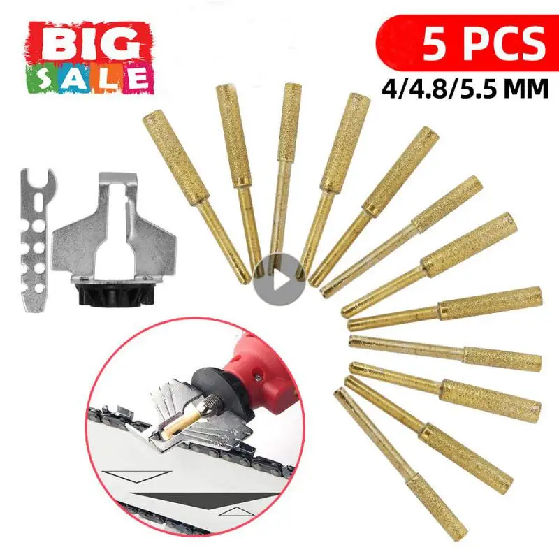 

5pcs Chainsaw Sharpener Diamond Coated Cylindrical Cutter 4-5.5mm Cylindrical Burr Chainsaw Sharpening Carving Grinding Tools