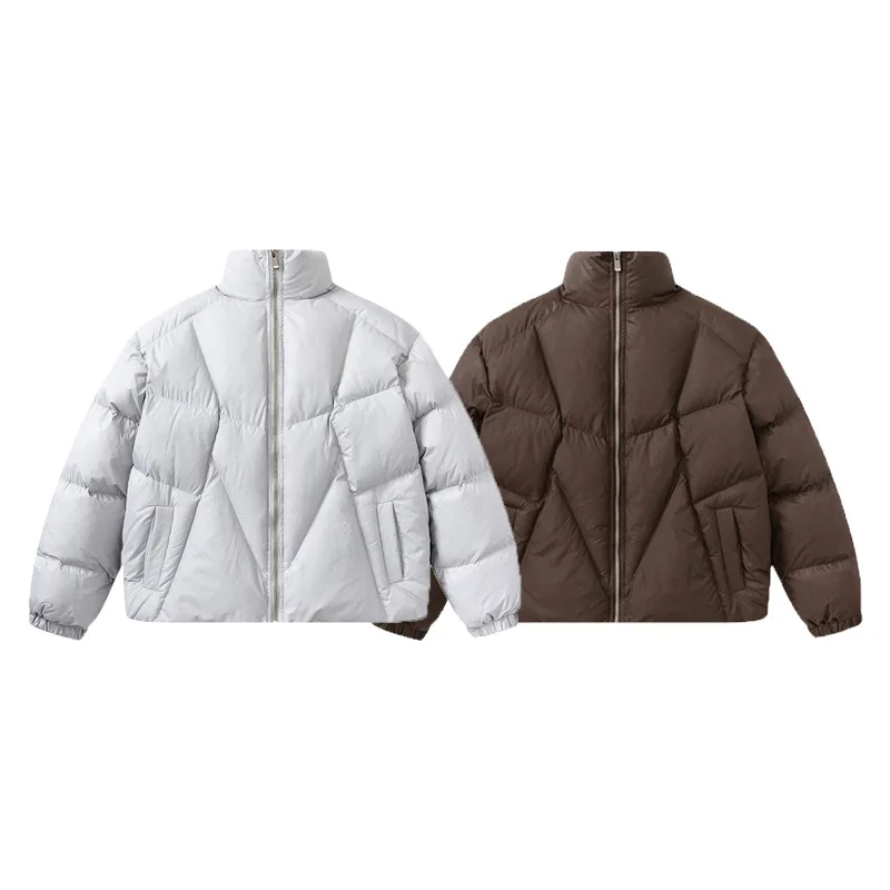 Men And Women Solid Color Stand Collar Harajuku Jacket Winter Cotton Pad Zip Couple Loose Short Coat Fashion Street Jacket Korea