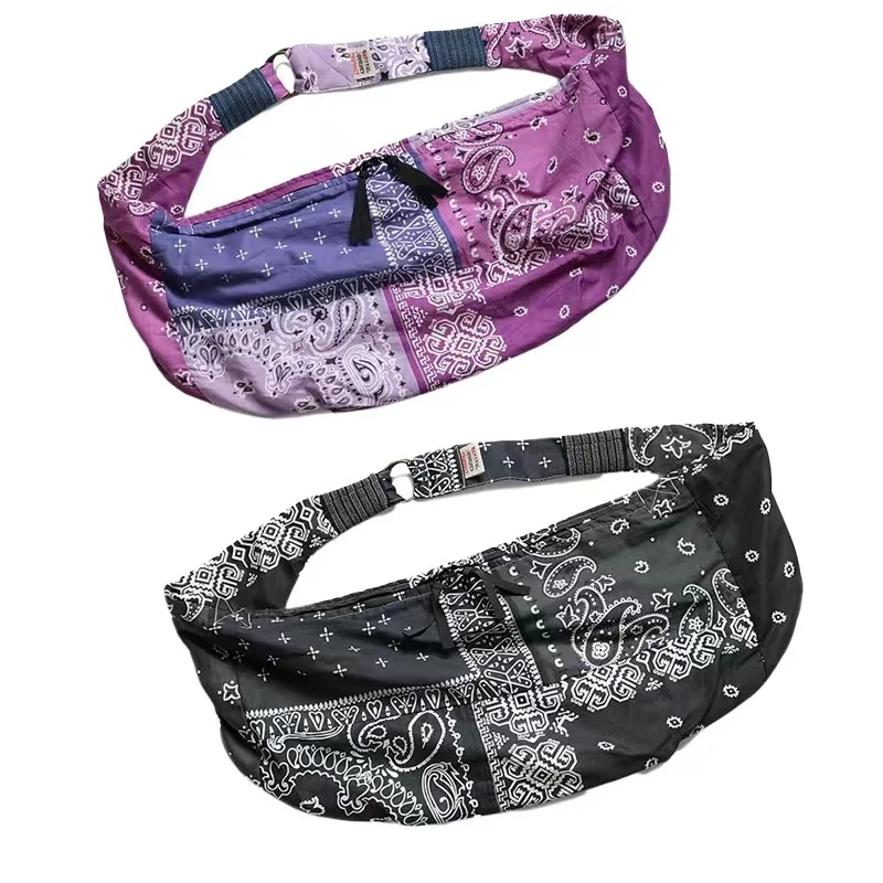 

KAPITAL 2023 two-color cotton linen cashew flower stitching men's and women's oblique cross wandering waist bag BB24