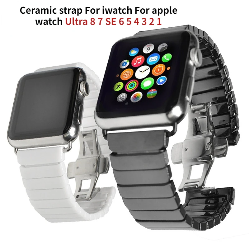 

Ceramic Strap For apple watch ultra 49mm Bracelet 45mm 44mm 40mm 41mm 42mm 38mm Correa strap iwatch Ultra series 8 7 se 6 5 4 3