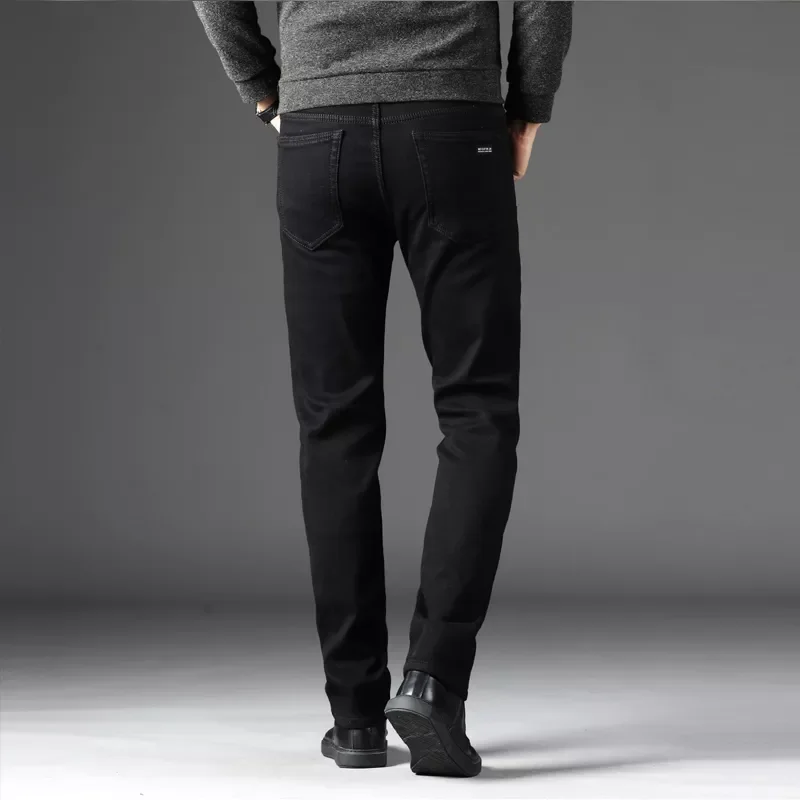 2022New Size 42 Men Warm Thick Jeans 2022 Winter New Style Business Fashion Slim Fit Stretch Black Jean Trousers Brand Pants