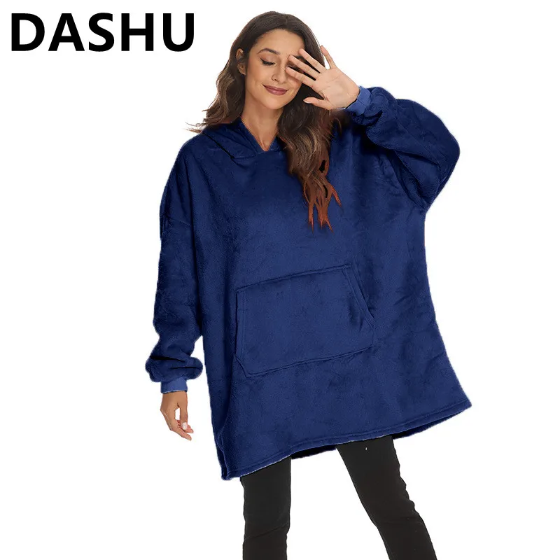 

TV Fleece Blanket With Sleeves Outdoor Hooded Pocket Blankets Warm Soft Hoodie Slant Robe Bathrobe Sweatshirt Pullover