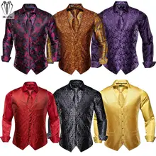 Oi tie de seda dos homens coletes camisas conjunto jacquard ouro preto vermelho azul colete camisa pescoço gravata hanky abotoaduras para negócios do casamento dos homens (4)