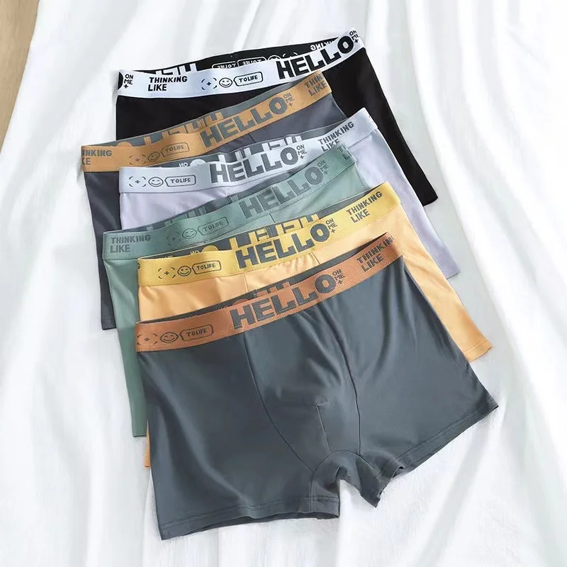 6pcs/Lot Boxer Men's Underwear Boxers Man Hello Lego Fashion Loose Breathable Pants Shorts Male High Quality Underpants  L-4XL