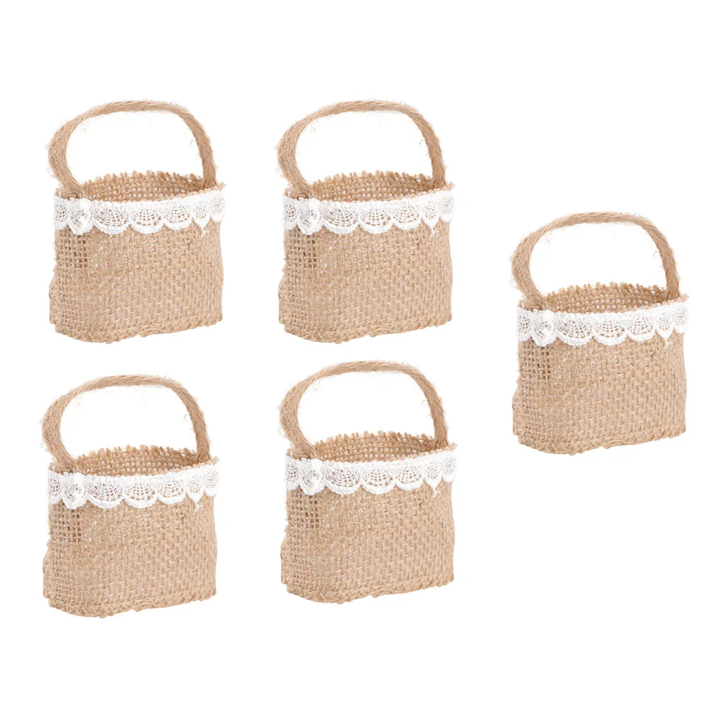 

Basket Bag Candy Flower Wedding Storage Burlap Gift Linen Bags Girl Rustic Small Mini Pouch Banquet Baskets Party Girlscountry