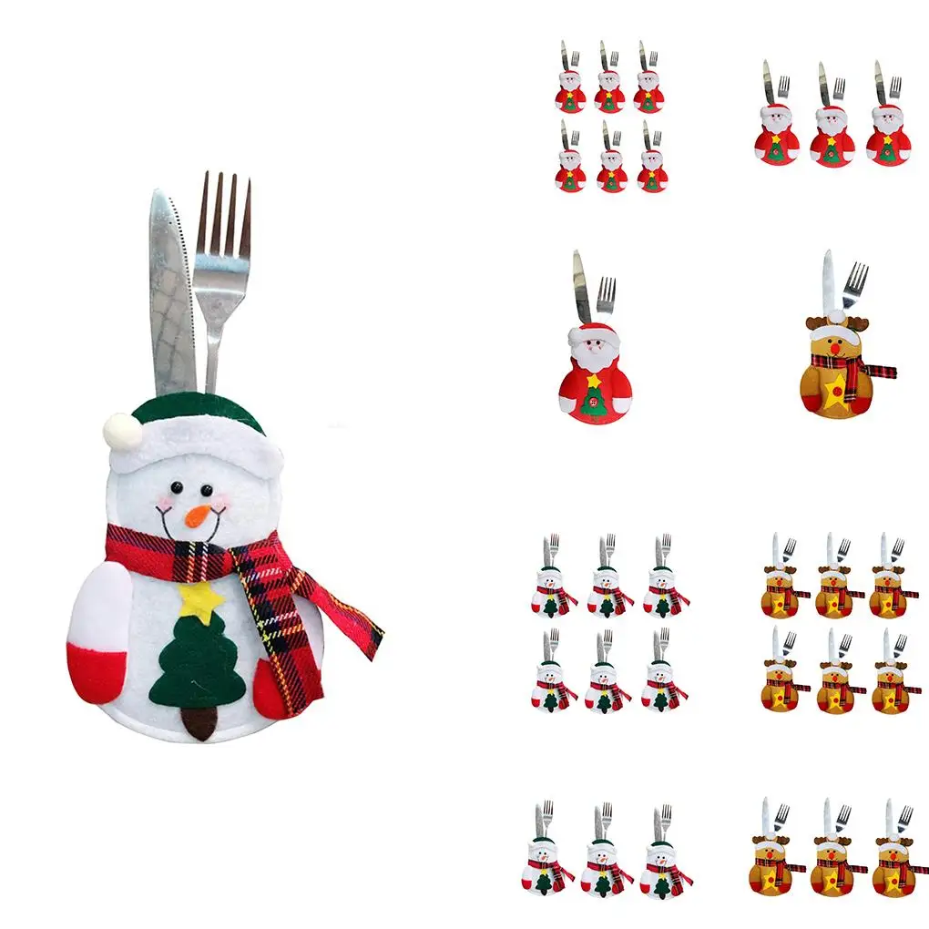 

1/3/6pcs Christmas Decorations Snowman Kitchen Tableware Holder Bag Party Gift Ornament Christmas Decorations For Home Table