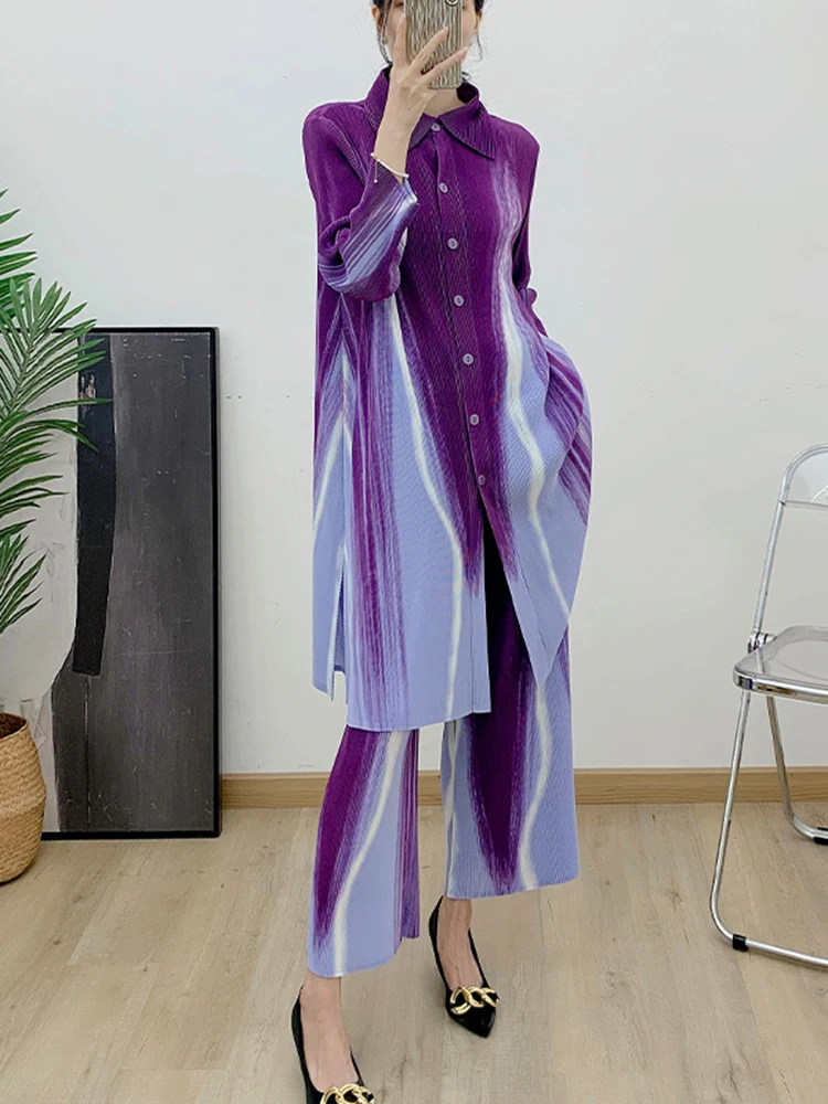 LANMREM комплекты брюк с градиентом однобортная длинная рубашка лацканами и