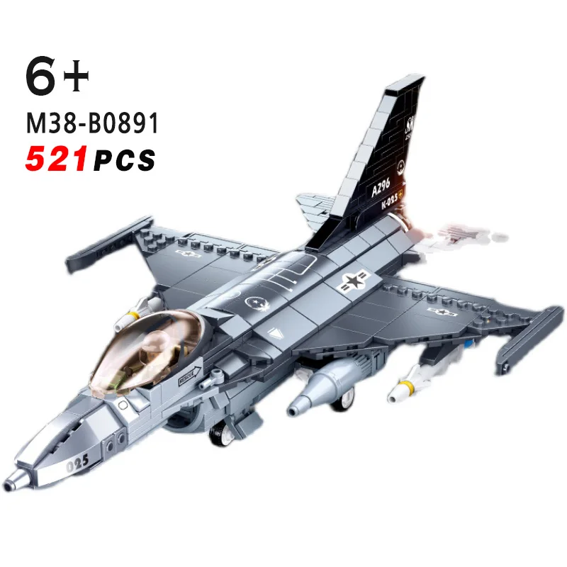 

WW2 2 Air Force Military Weapon F-16C Falcon Fighter Building Blocks Kit Bricks World War II Classic Model Toys For Child Gift
