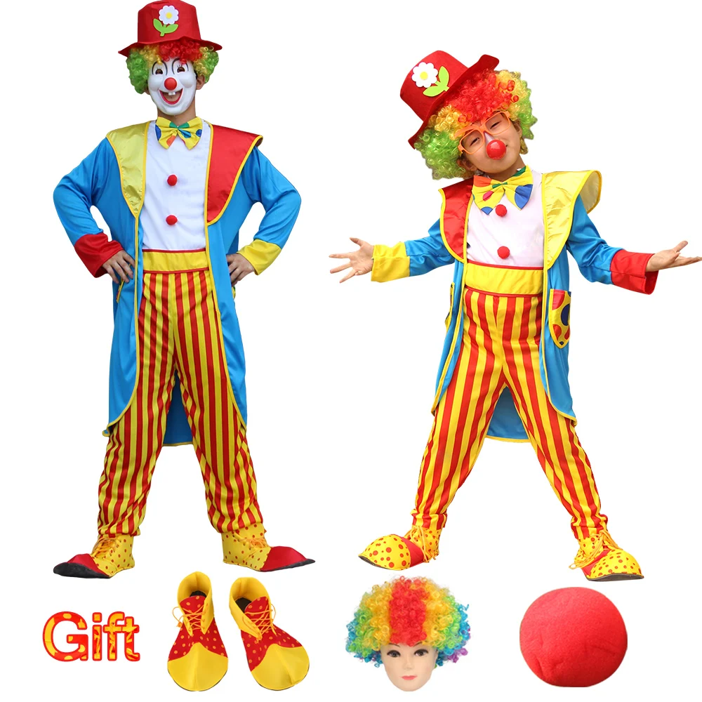 

Costumes Kids adult Circus Clown Costume with hat Naughty Harlequin Fancy Fantasia Infantil Cosplay Clothing dress up