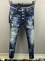 new dsquared2 menswomen broken ink paint slim fit blue stretch jeans with small feet simple and versatile 9852