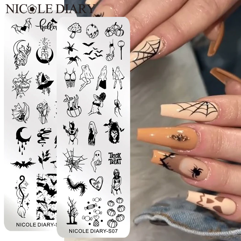 

NICOLE DIARY Nail Stamping Plates Halloween Pumpkin Ghost Image Stainless Steel Christmas Snowflake Pattern Nail Stamp Template