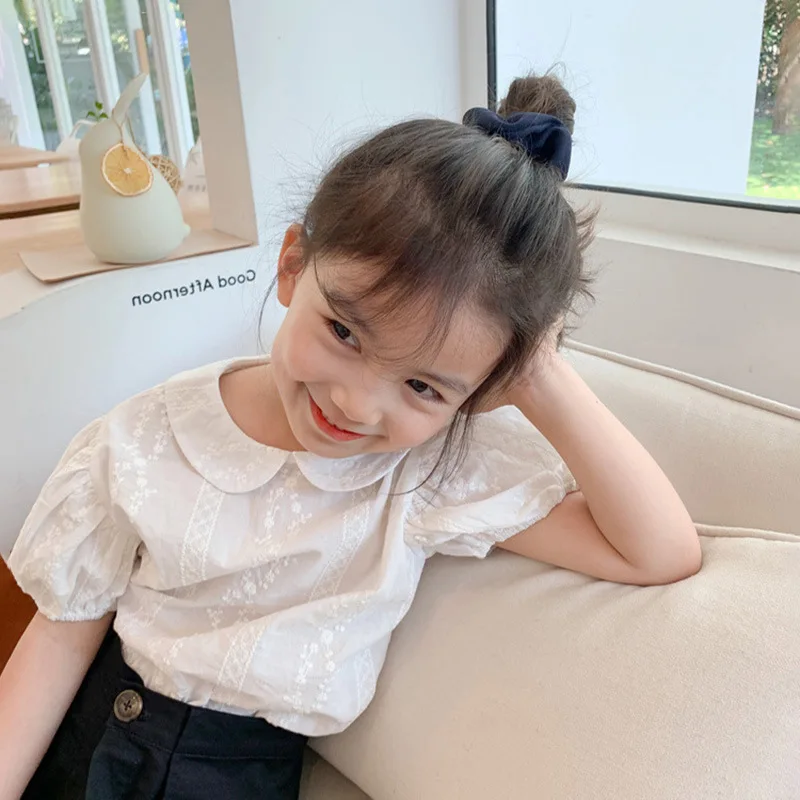 2022 Girl Cute Summer Blouse Kids Children Short Sleeve Shirt  White Blouse  Lolita