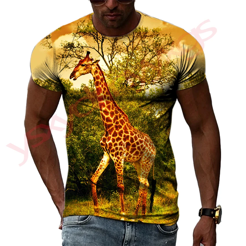 

Summer Fashion Trend New Animal The Giraffe Men T-shirts Casual 3D Print Hip Hop Tees Personality Round Neck Short Sleeve Tops