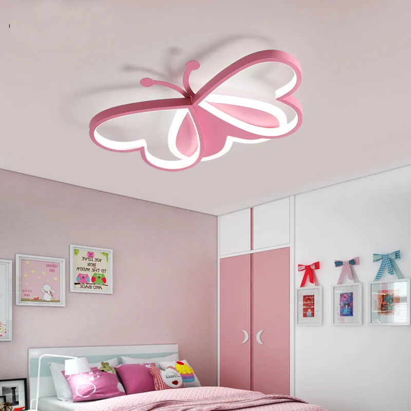 Modern LED Ceiling Lights Cute Butterfly Childrens Room Iron Nordic Creative Blue Pink Boys And Girls Nursery Bedroom Decor Lamp