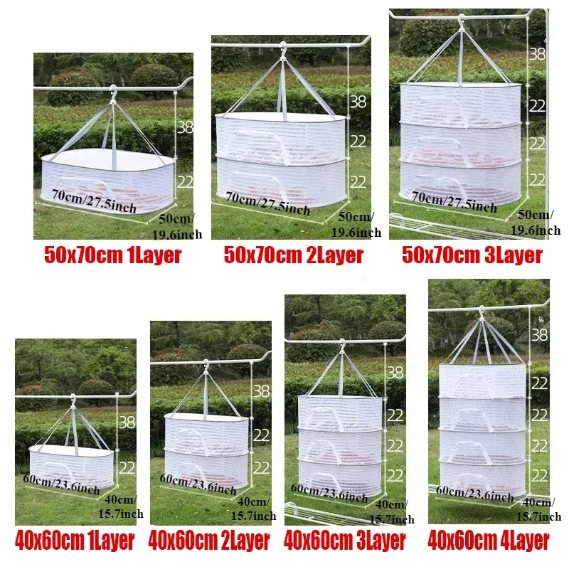 Фото Сетка для сушки продуктов 1-4 уровня, 40x60/70x50 см, подвесная сушилка для одежды, овощей, фруктов, трав, тканей, сушильный контейнер, стеллаж для хранения №2