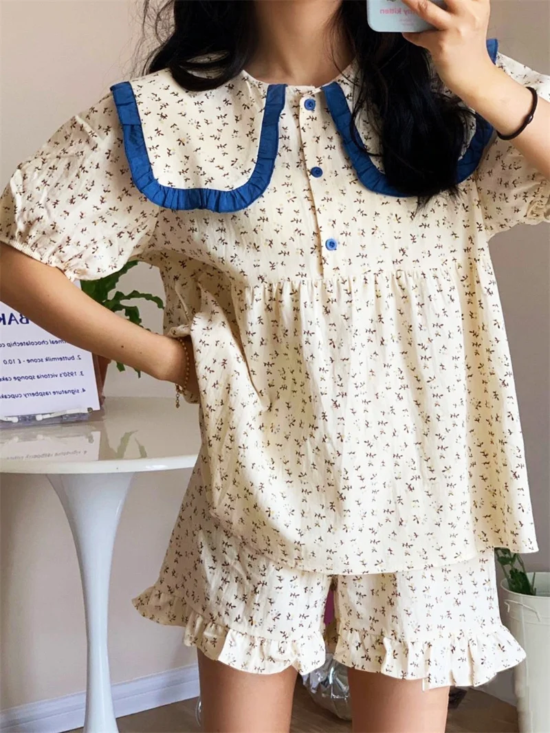 Bow Pajamas Set Women Full Sleeve Tops SleepPants 2Piece/Set Spring Pyjama Big Size Homewear Cozy Sweet Cute Japanese Sleepwear