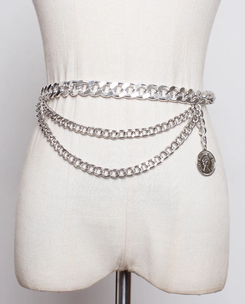 Ремень с толстой цепочкой Женский металлический декоративный золотистый