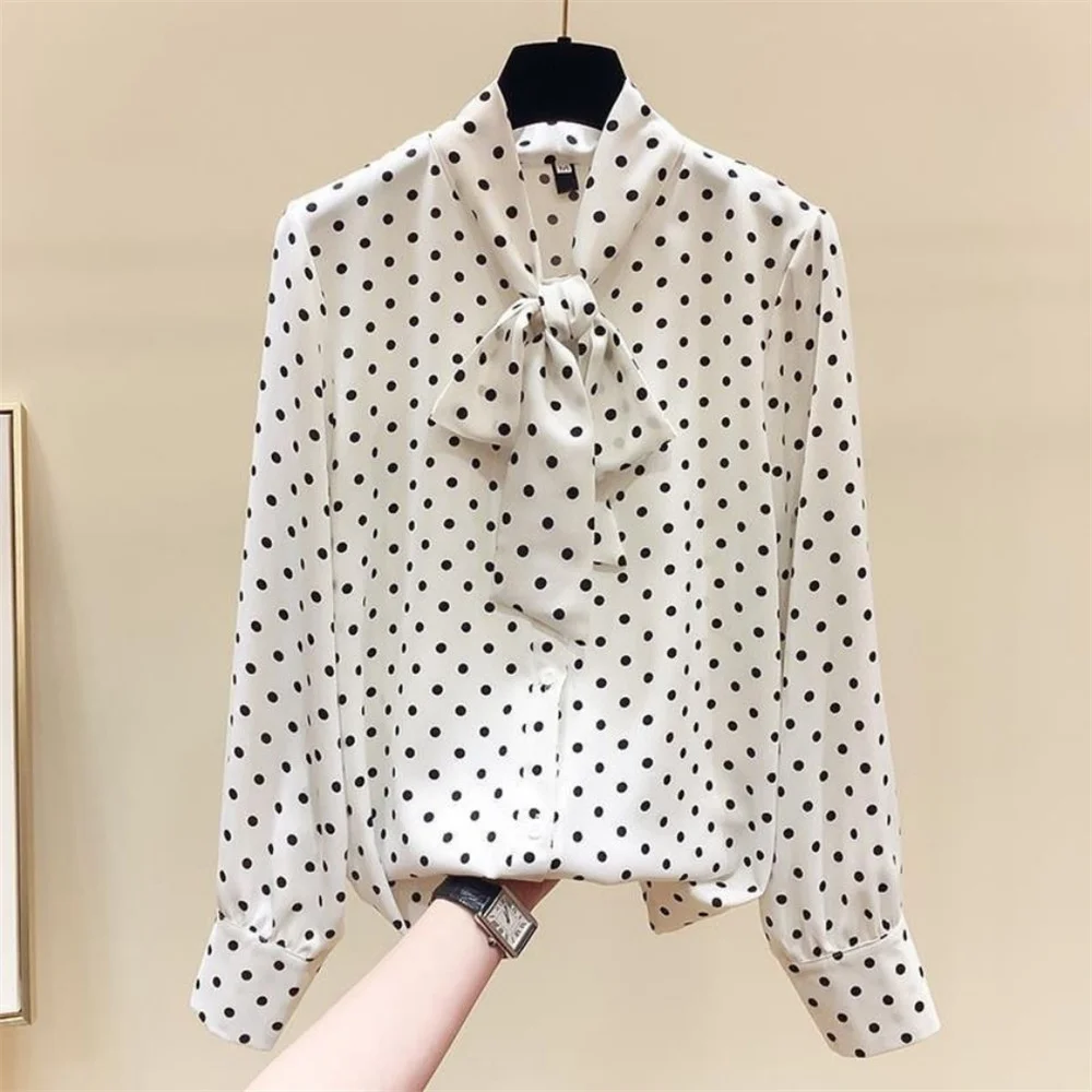 Женская шифоновая блузка с длинным рукавом и воротником-стойкой