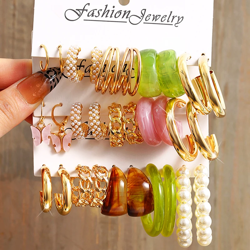 

Серьги из разноцветной смолы в комплекте, серьги в форме сердца с зеленым и розовым жемчугом и бабочкой для женщин, серьги круглой формы с, м...