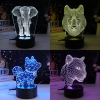 cute animal 3d night light wolf elephant dog leopard 7 colors changes touch led desk night lamp toys for children birthday gift