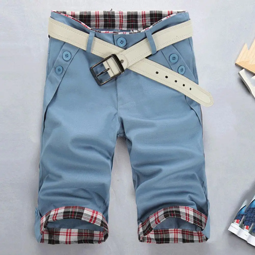 

Men Shorts Solid Color Pockets Mid Waist Knee Length Men Shorts Male Clothes