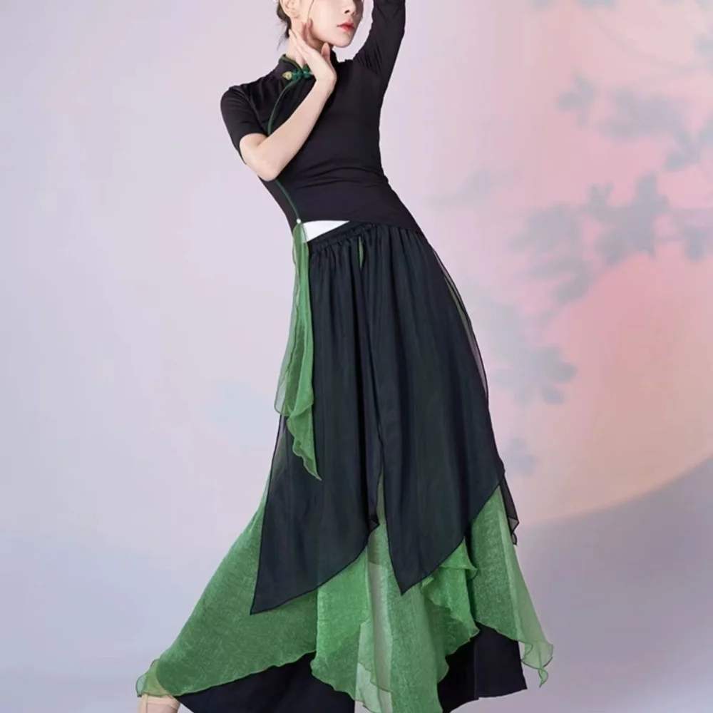 Зеленая черная танцевальная одежда Сказочная костюм китайского Классического