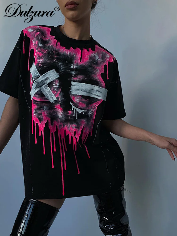 

Женская футболка с принтом «граффити» Dulzura, винтажная свободная футболка с коротким рукавом Y2K, одежда в Корейском стиле, топы в стиле эмо