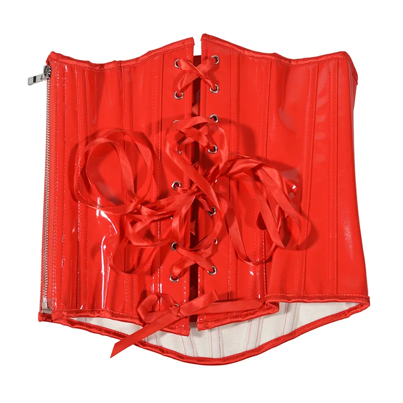 Red PU Leather Underbust Corset Belt Gothic Gorset Moldeador De Cintura Waist Trainer Body Shapers Corpetes Corseletes Corselet